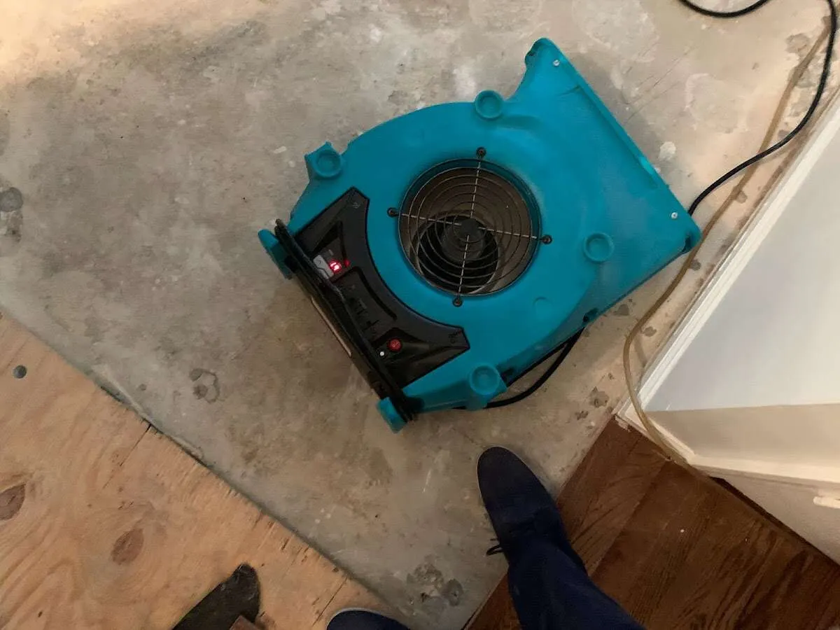 Air mover drying subfloor during Leak Detection & Repair in Wauchula